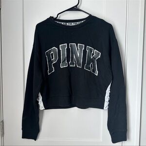 PINK Victoria's Secret Black Crewneck Sweatshirt with White Side Lacing